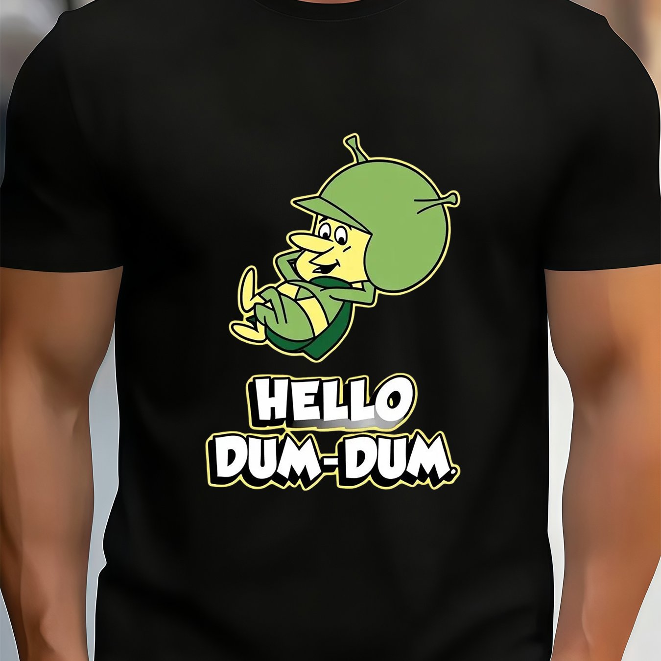 TEMU Men's Hello Graphic T-shirt - Fun Cartoon Design, Soft And Breathable, 100% Polyester Fiber, Crew Neck, Short Sleeve Summer T-shirt, Whimsical