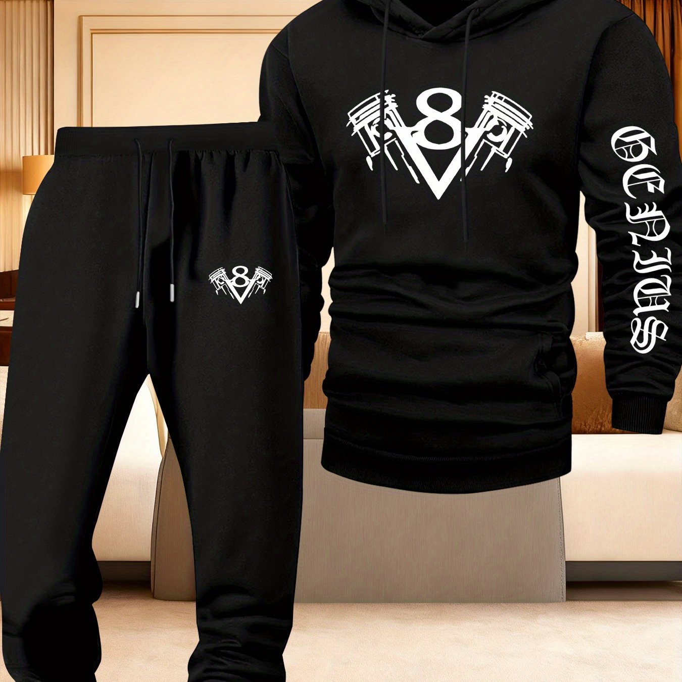 TEMU Men's Casual Hoodie And Sweatpants Set, Featuring A Stylish Design, Perfect For Wearing In Winter And Autumn, Comfortable And Relaxed Sportswear