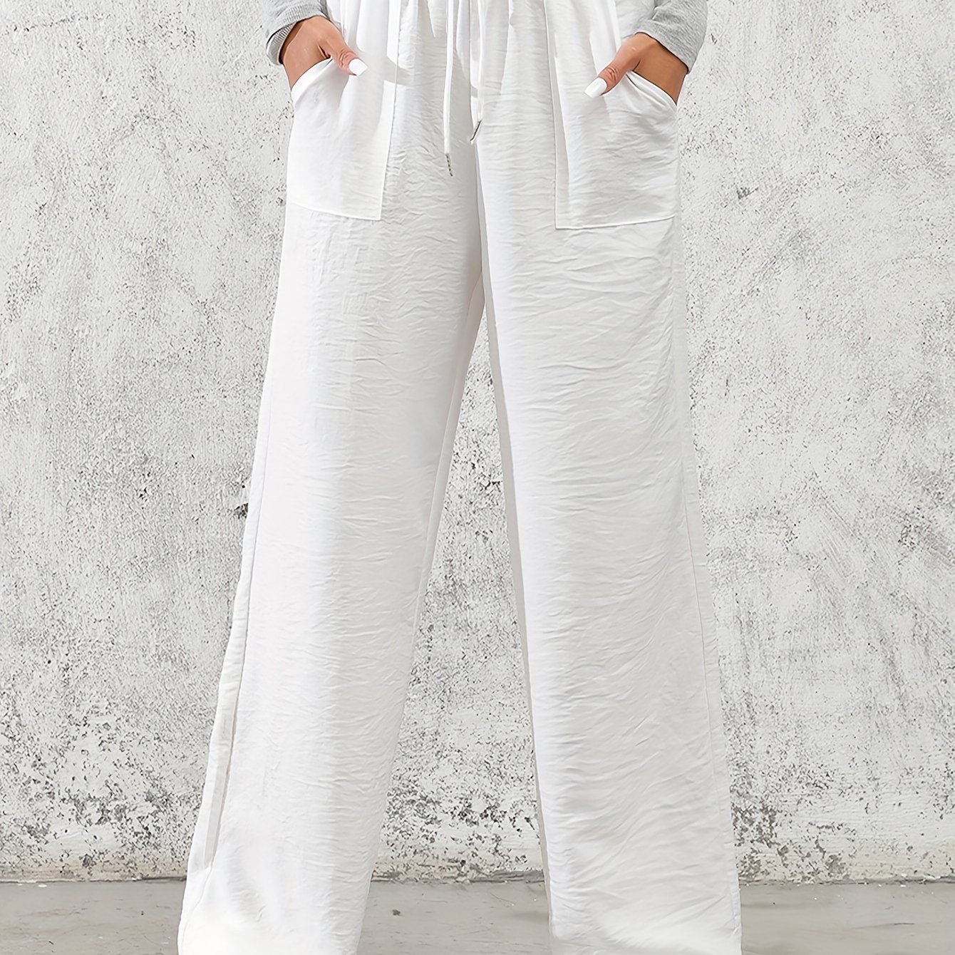 Drawstring Slant Pockets Wide Leg Pants, Casual Loose Pants For , Women's Clothing