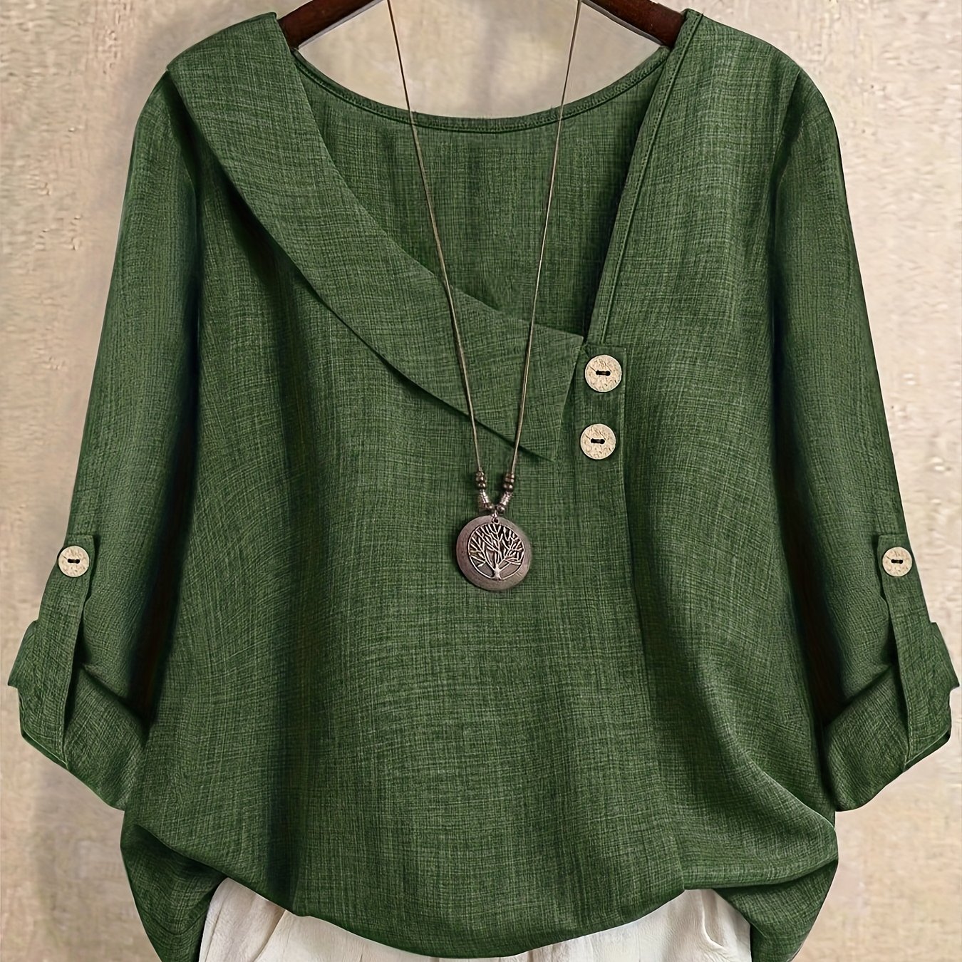 Plus Size, Plus Size Women' Color Asymmetrical Neckline Fashion Ruffle Sleeve Long-sleeved Shirt With Belt, Suitable For