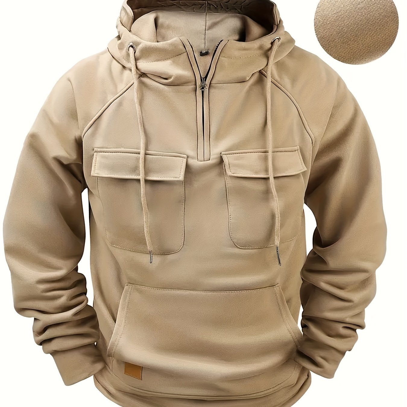 TEMU Autumn/winter 's Hooded Solid Color Sweatshirt, Youth Sports Multi-pocket Sweatshirt Jacket