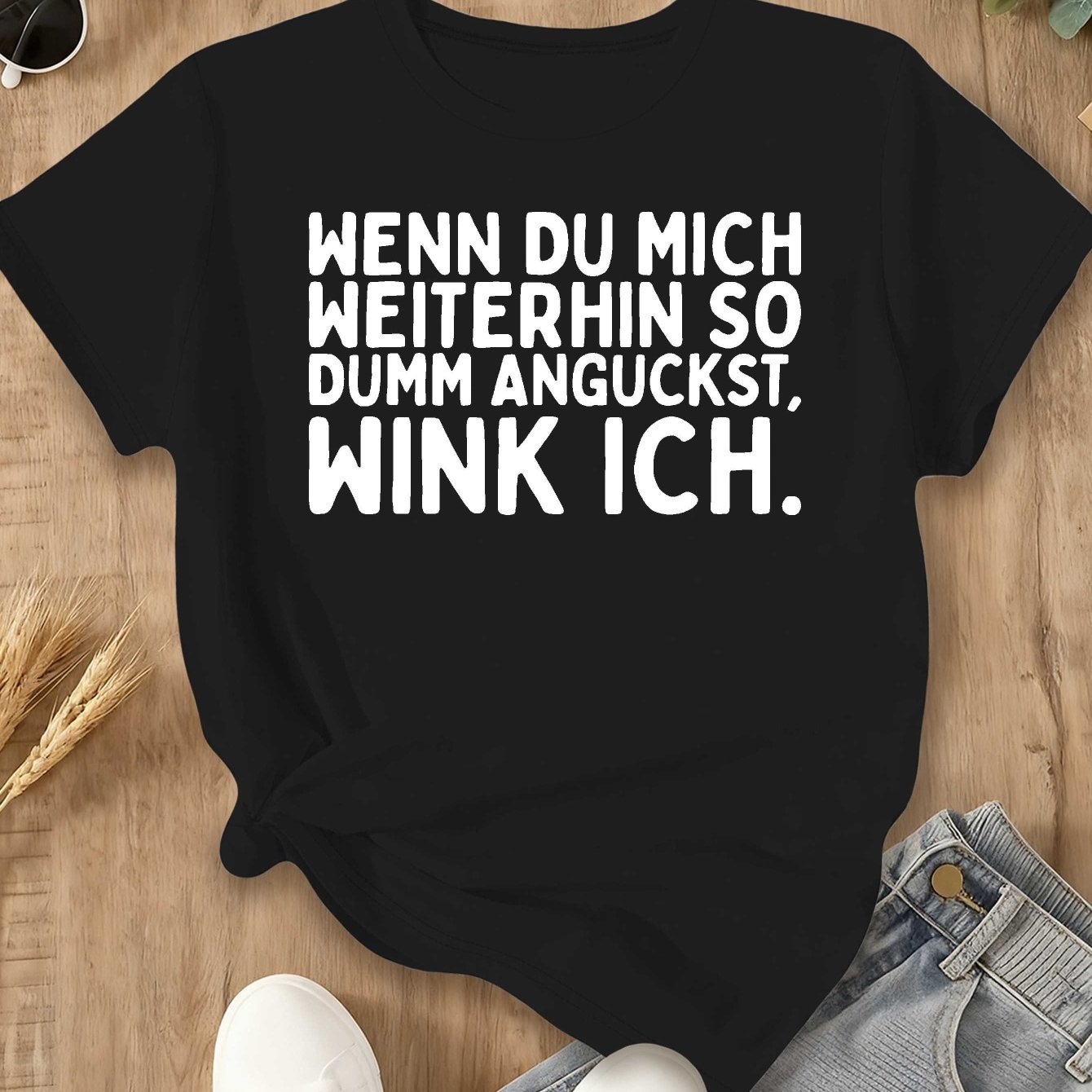 TEMU Women's Large Size Funny German Phrases T-shirt - German Humor Saying "ich Bin Nicht Faul, Ich Kann Nicht" ( Lazy, I ) - Casual Round Neck Tee,