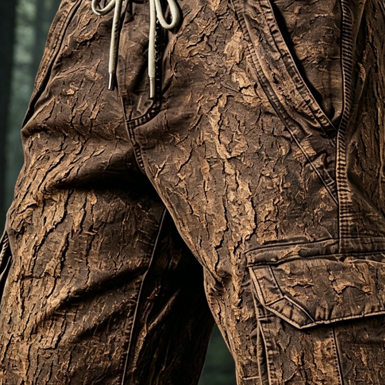 Image of Men's Outdoor Cargo Shorts Summer New Bark Pattern Print Multi-pocket Casual Pants Loose Plus Size Drawstring Fashion Versatile Sports Mid-length Trousers Women's Clothing