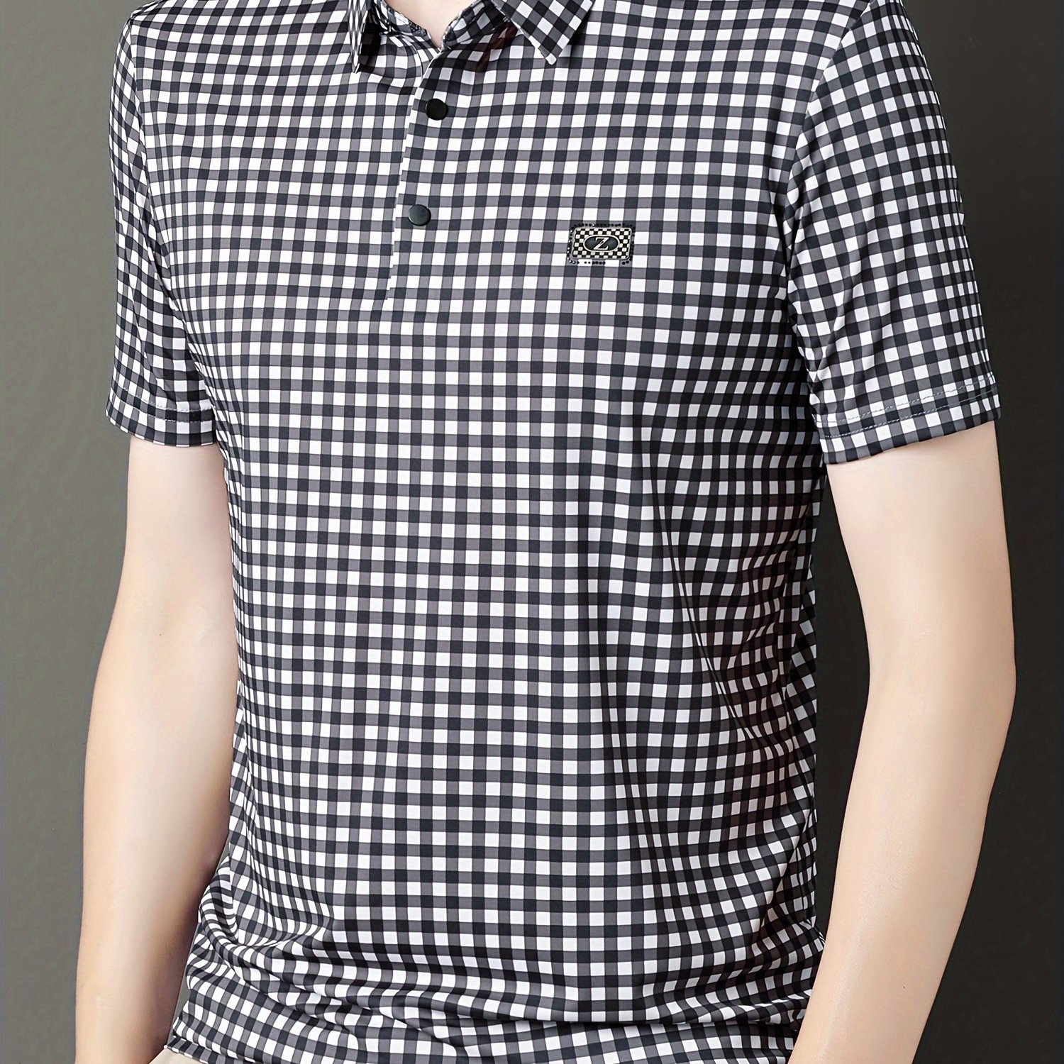 TEMU Camiseta polo de manga corta con botones y diseño de cuadros a para hombre, nueva colección