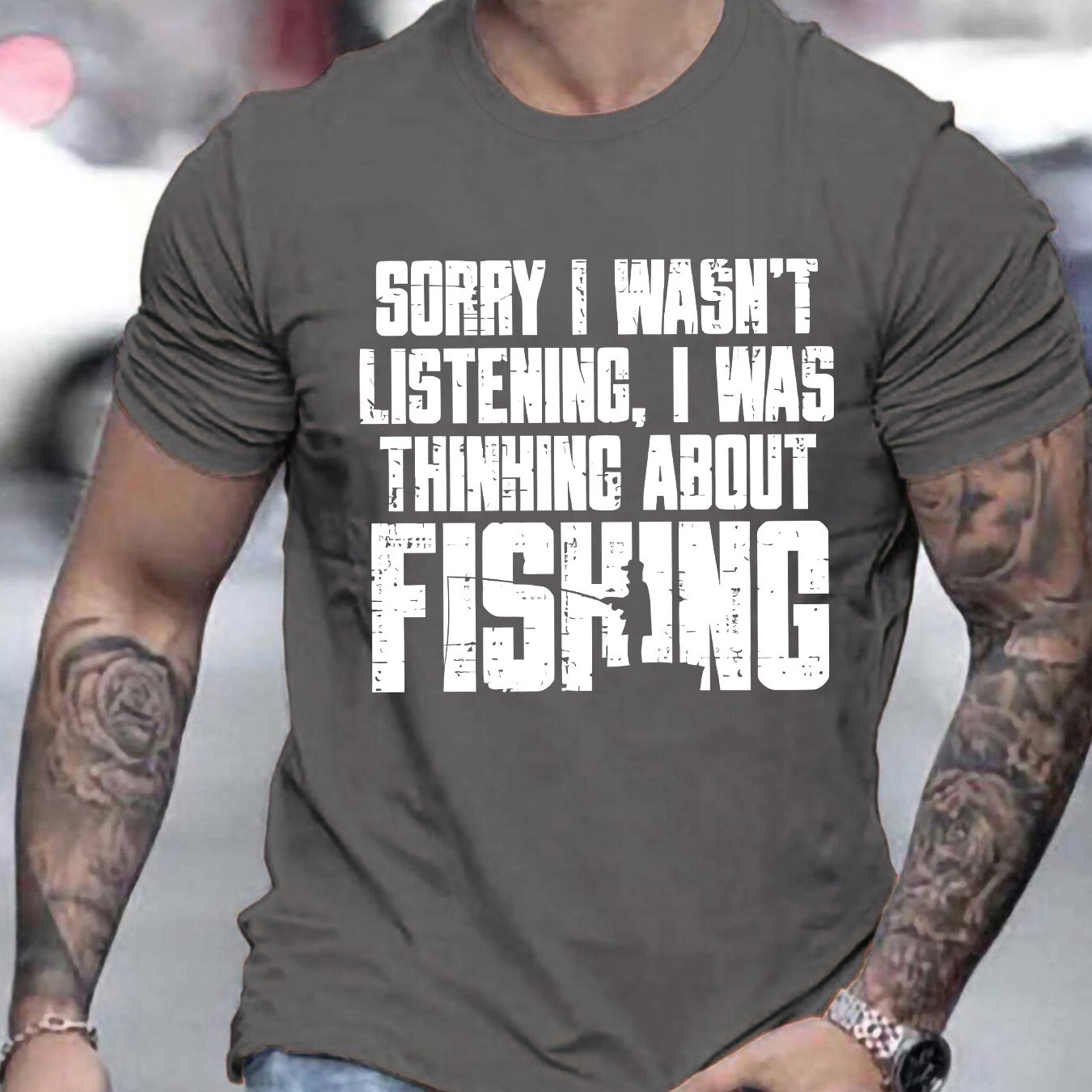 TEMU "sorry I 't Listening, I Was Thinking About Fishing" T-shirt - Men's Casual Summer Wear