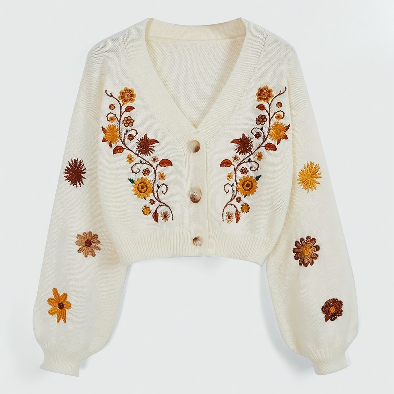 Tengong Pool Elegant Embroidery Cardigan Fall Winter New Long Sleeve Sweater Coat V-neck