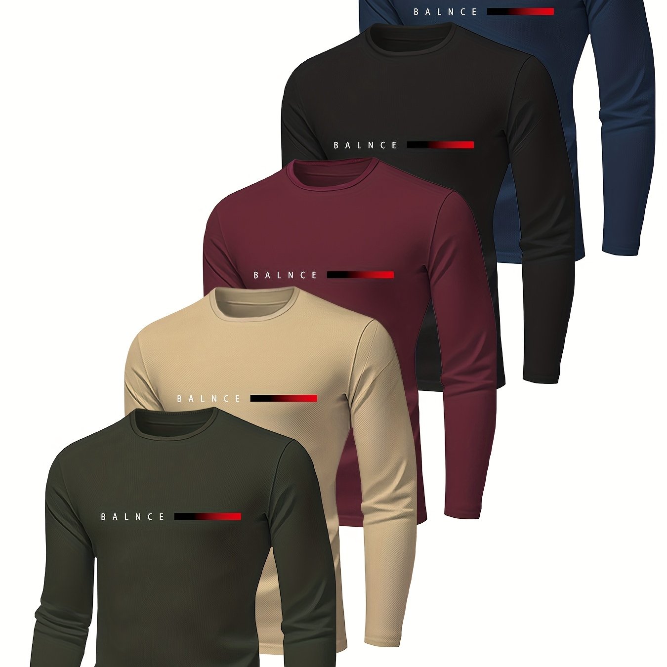 E-shop Set mit 5 Herren Langarmshirts aus atmungsaktivem Strickstoff, mit bequemer und lockerer Passform. Mit Buchstabenprints, einem lässigen