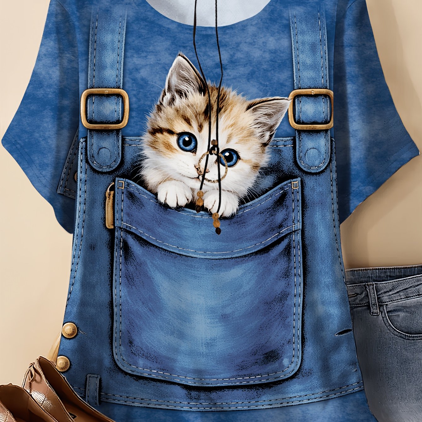 TEMU Taglie Forti - Taglie Forti - T-shirt da Donna Taglie Forti Casual e da Viaggio a Maniche Corte, con Stampa e Realizzata in Tessuto Traspirante