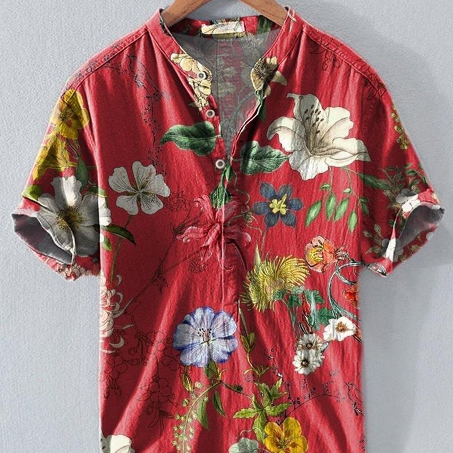Image of Men's Fashion Shirt, Mixed Color Floral Print, Short Sleeve, Button , Multiple Specifications , Suitable For Daily Wear, Casual Occasions, Stylish And Comfortable