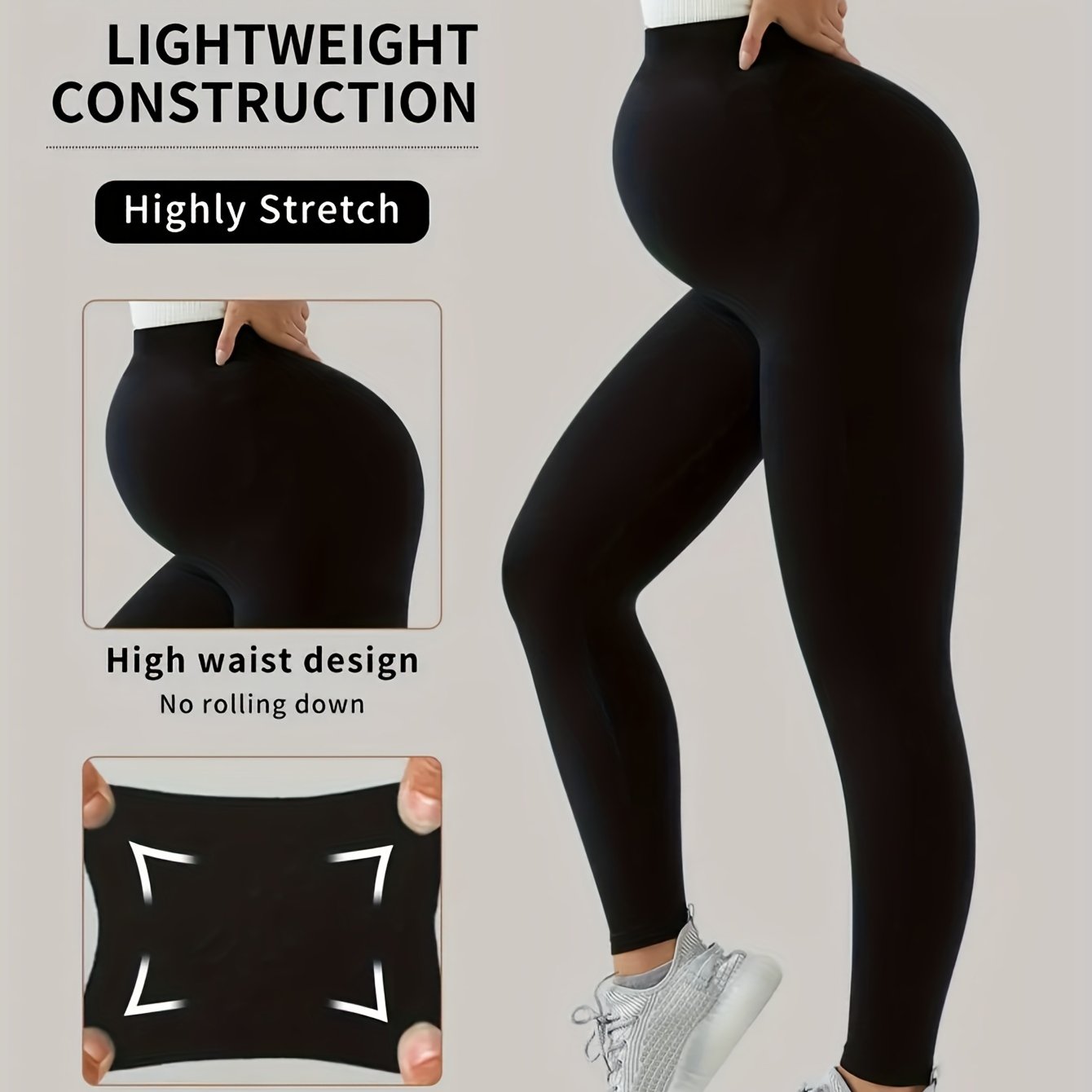TEMU Pregnant Women's Comfortable High-waist Solid Tummy Support Stretch Maternity Sports Yoga Pants Base Layer Leggings