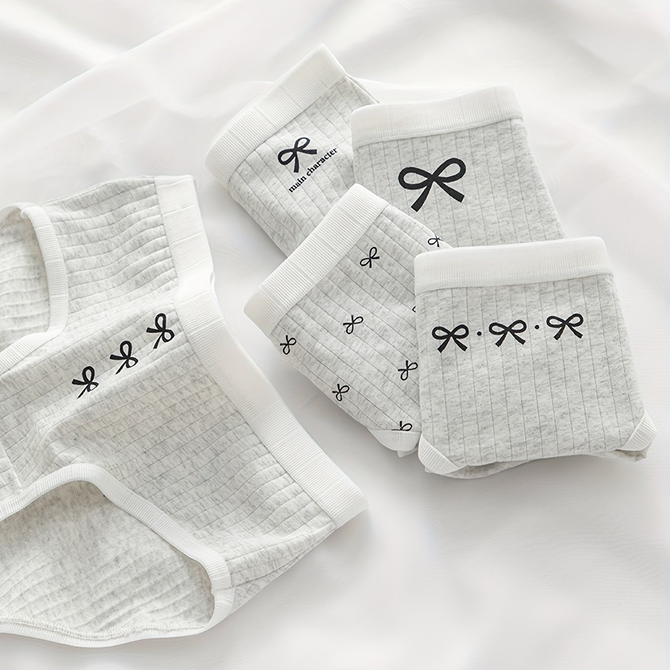 5pcs Underwear Easy Bow Mid-rise Hip Triangle Panties