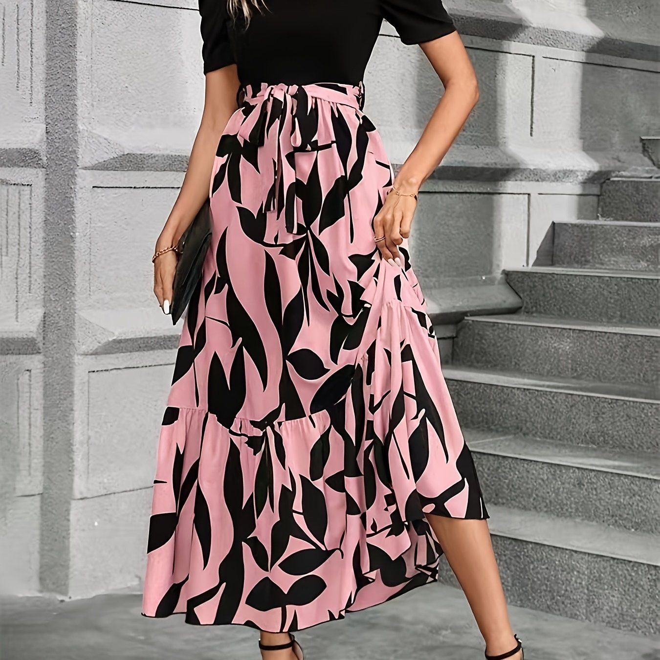 TEMU Women's Clothing, Spring And Summer Floral Printed Skirt. Elegant Half-length Skirt With Exotic