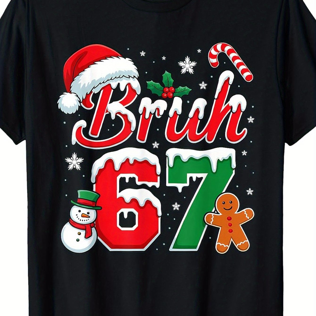 TEMU T-Shirt Mème Drôle 'Bruh '67' avec Impression 6 & 7 - 100% Col Rond Manches Courtes, Cadeau Viral Décontracté pour Noël/Anniversaires (S-XXXL) -