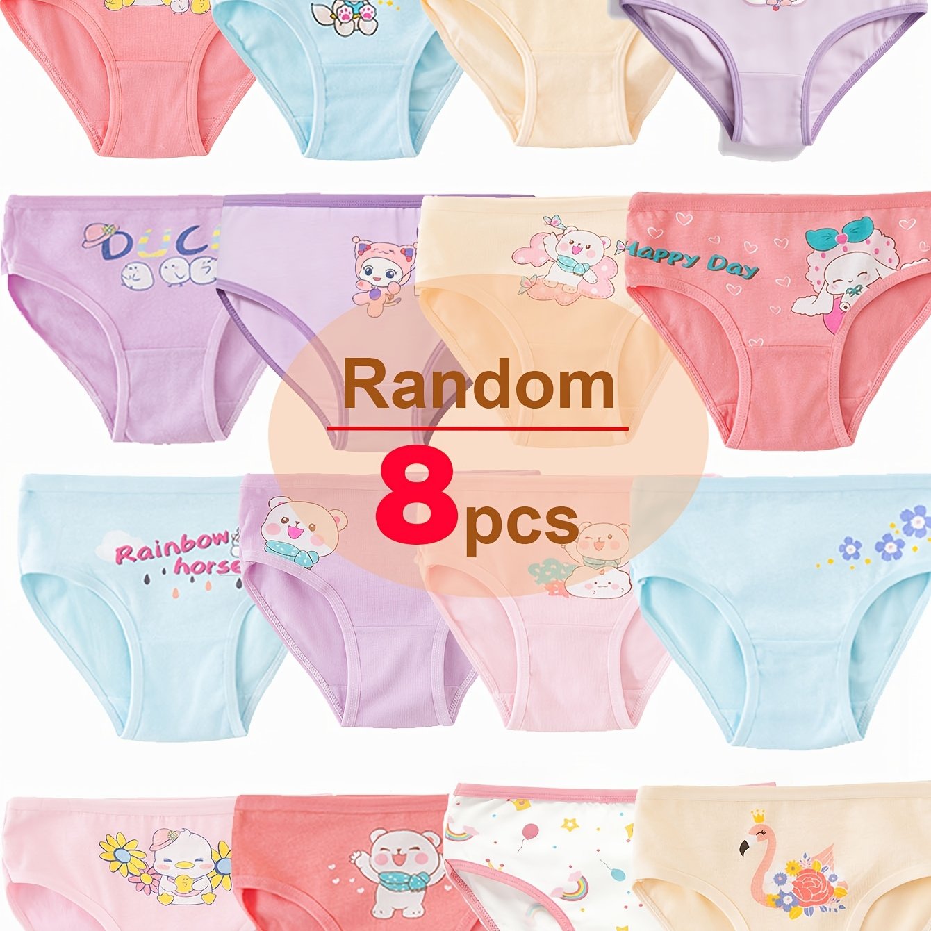 Image of 8pcs Random Kids Girls Cartoon Panties, Toddler Cute Briefs, Soft Breathable Children Bikini Underwear