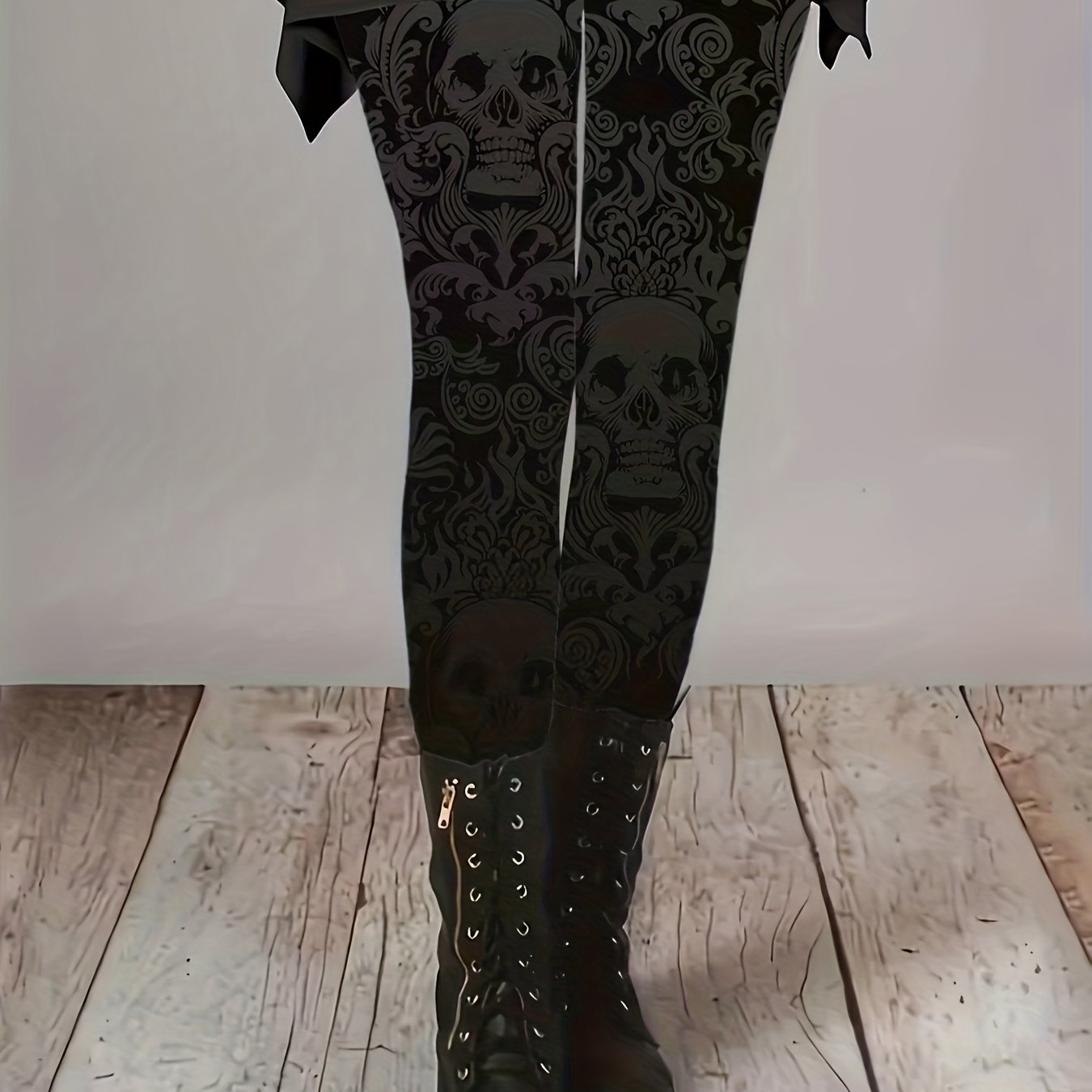 Women's Gothic Bohemian Skull Print Leggings, High Elasticity Waistband, Comfortable Fabric, Casual Tights, Long Pants