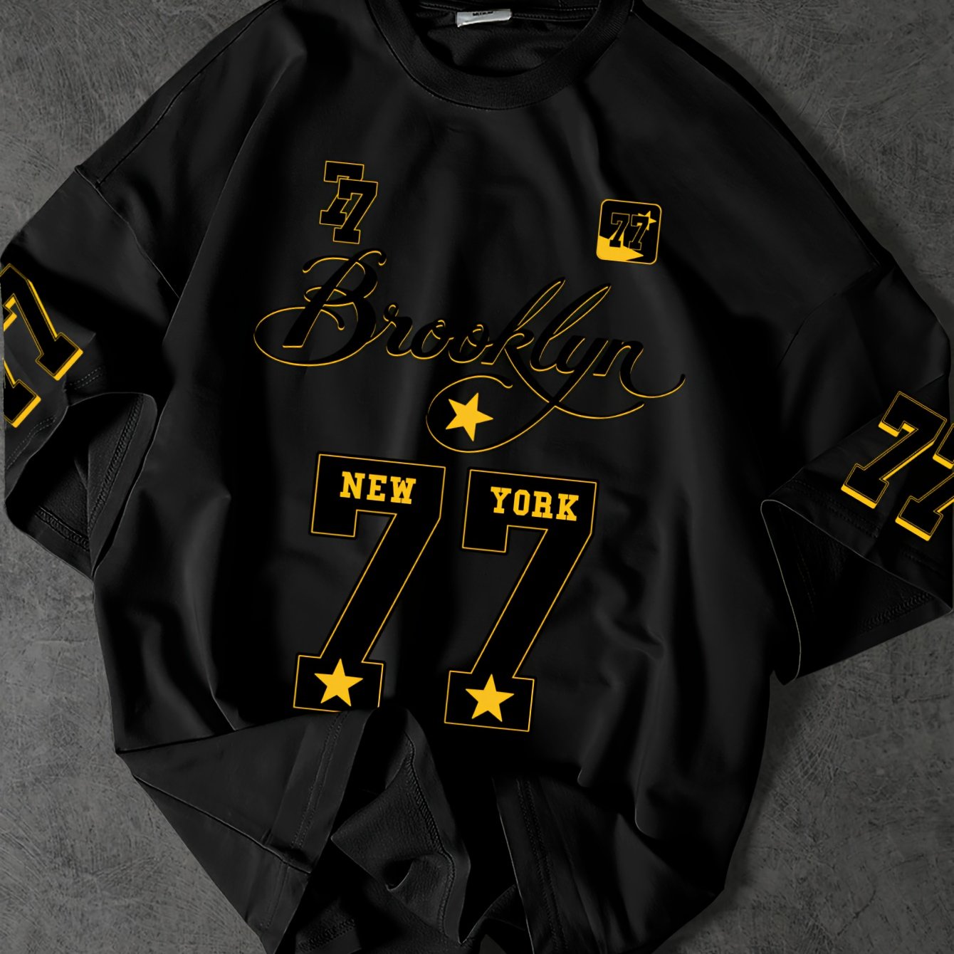 TEMU T-shirt streetwear Y2K pour homme Brooklyn '77' - T-shirt à manches courtes de style avec imprimé numéro Brooklyn 77, col rond, t-shirt d'été