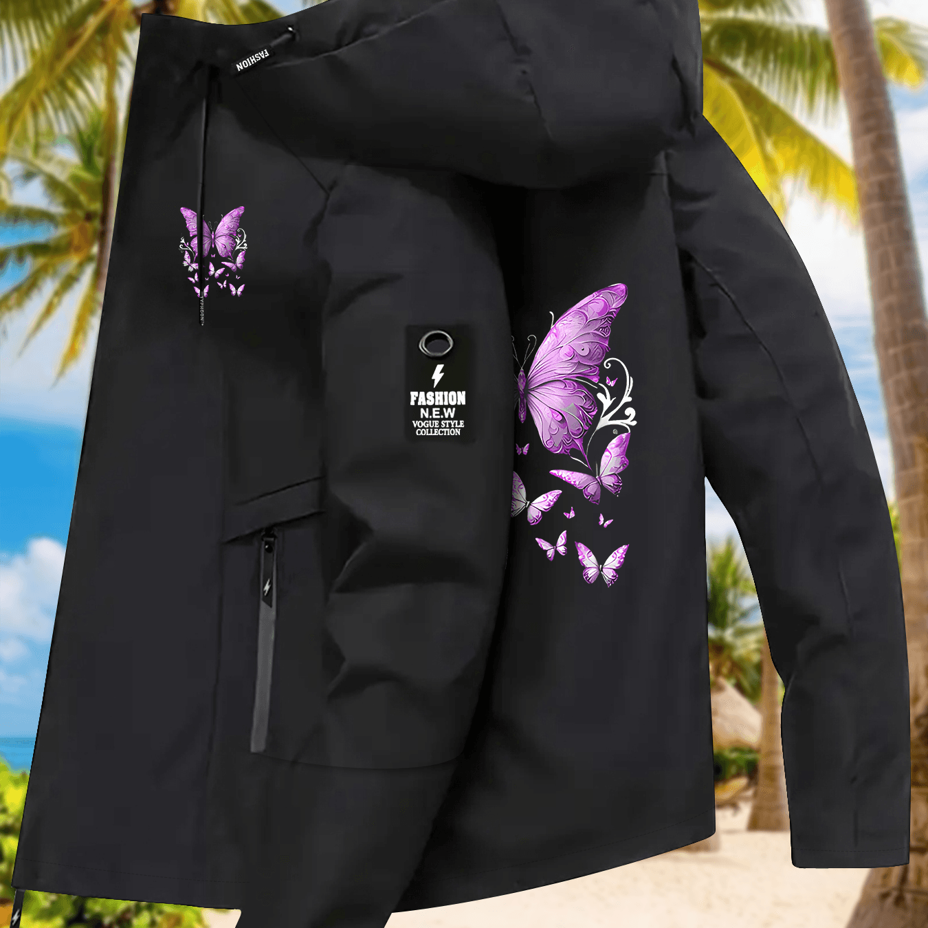 TEMU Women's Jacket, Purple- Three-dimensional Swarm Print, Lightweight Windbreaker, And Ethereal Style Casual Outerwear