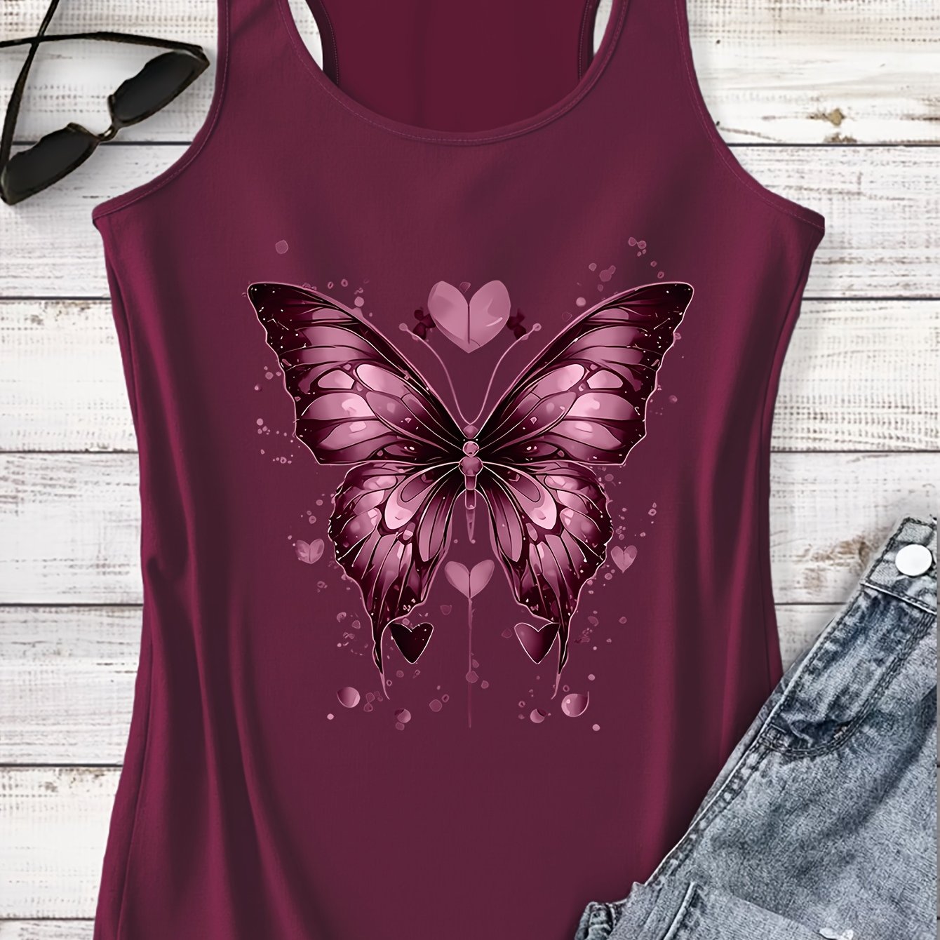 TEMU Print Vest With Scattered Heart Decorations And Ink-splatter Texture Pattern. A Comfortable And Casual Base Layer Suitable For Travel, Vacation,