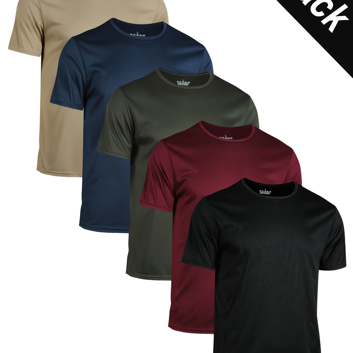 E-shop 5-teiliges Herren-Set: Schnelltrocknende, atmungsaktive, einfarbige Kurzarm-T-Shirts mit Rundhalsausschnitt, leicht ideal für Sommer, Sport,