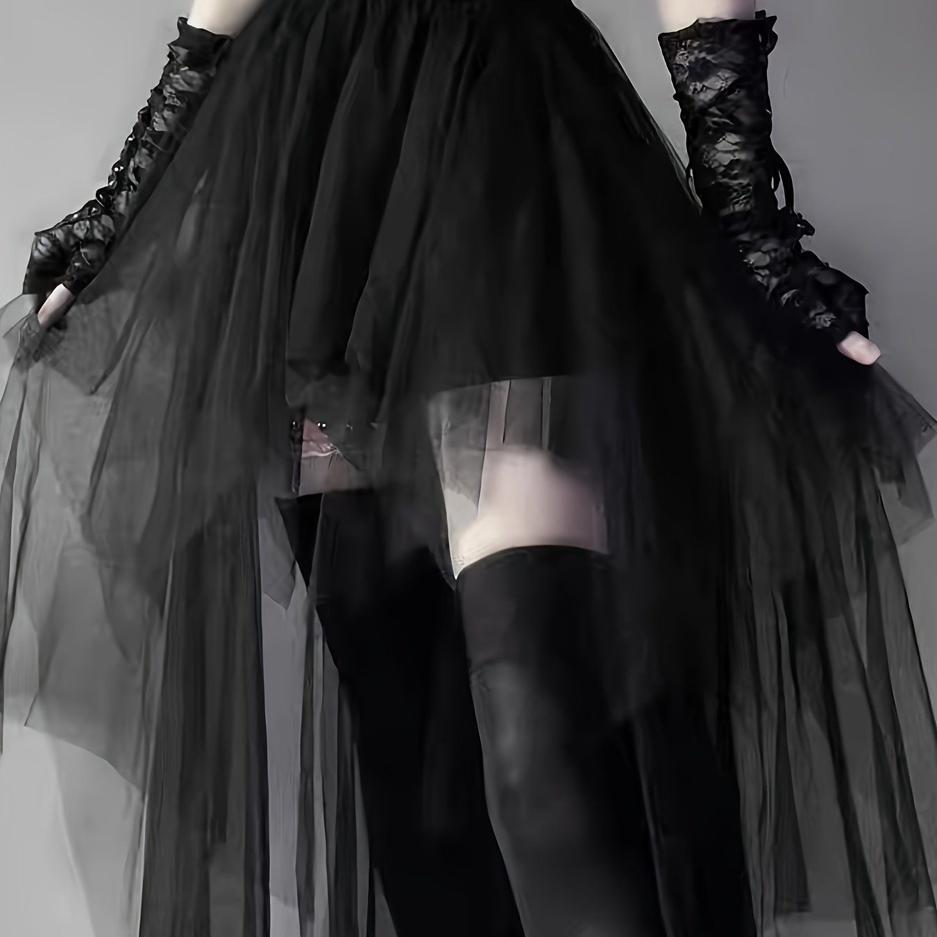 Image of Dark Style Mesh Spicy Sexy Irregular Dress Cosplay Costume Halloween Skirt