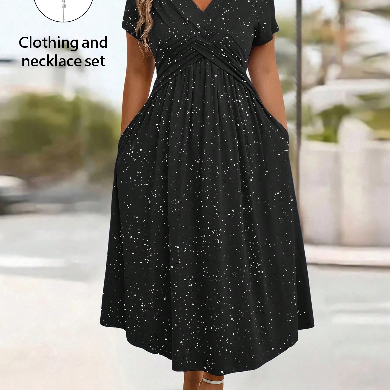 TEMU Plus Size, Plus Size Women's Elegant Glitter Wrap Dress With Pockets - V-neck A-line Midi Dress, 2026 New Arrival For Spring/summer/fall | 2pcs