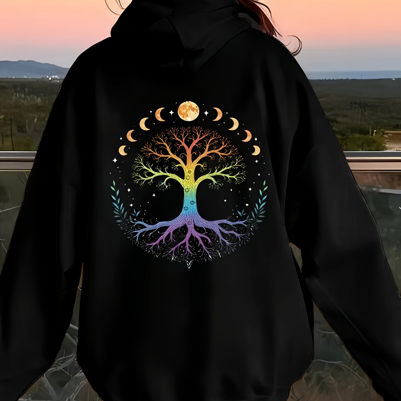 TEMU Festival Orientation Silhouette Tree Of Life Women's Stylish And Versatile-unisex 2026 Couple Sweater Hoodies