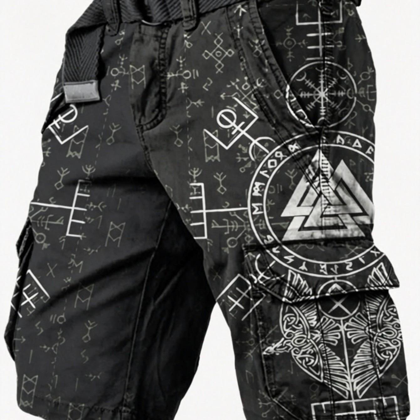 Image of Men's Vintage Cargo Shorts, Beltless Multi- - Loose Straight Outdoor Pants, With Unique 3d Printing And Denim-like Technology, Made Of Quick-dry, Suitable For Indoor And Outdoor Wear