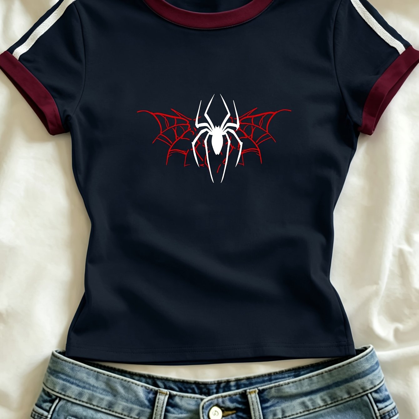 TEMU [printed Design - Not Textured] 1pc Spring Style Women's T-shirt Creative Spider Pattern Women's T-shirt
