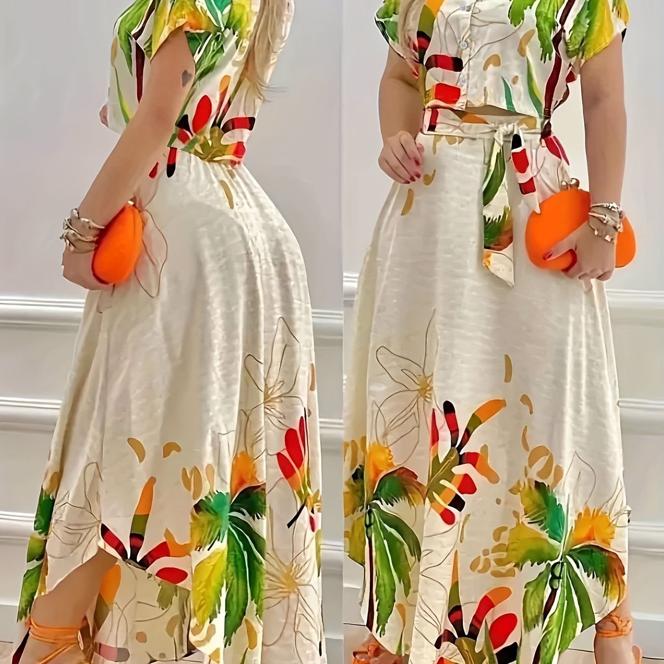TEMU New European And Fashion Positioning Print Skirt Suit