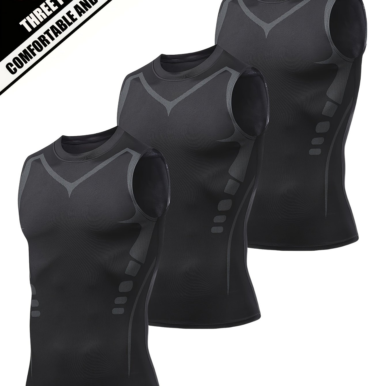 TEMU 3pcs Men's Sports Compression Vest, Stretch Fabric Top For Fitness, Sports, Running, Quick-drying, Breathable, Stretchable Vest
