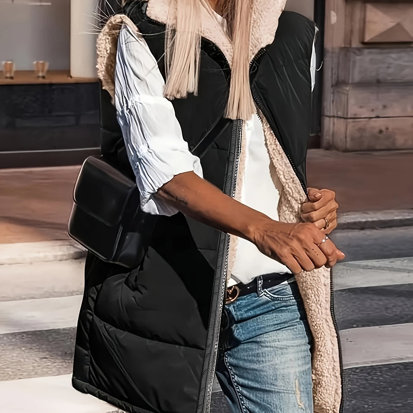 Siamese Cat Pattern Reversible Sleeveless Hooded Warm Vest