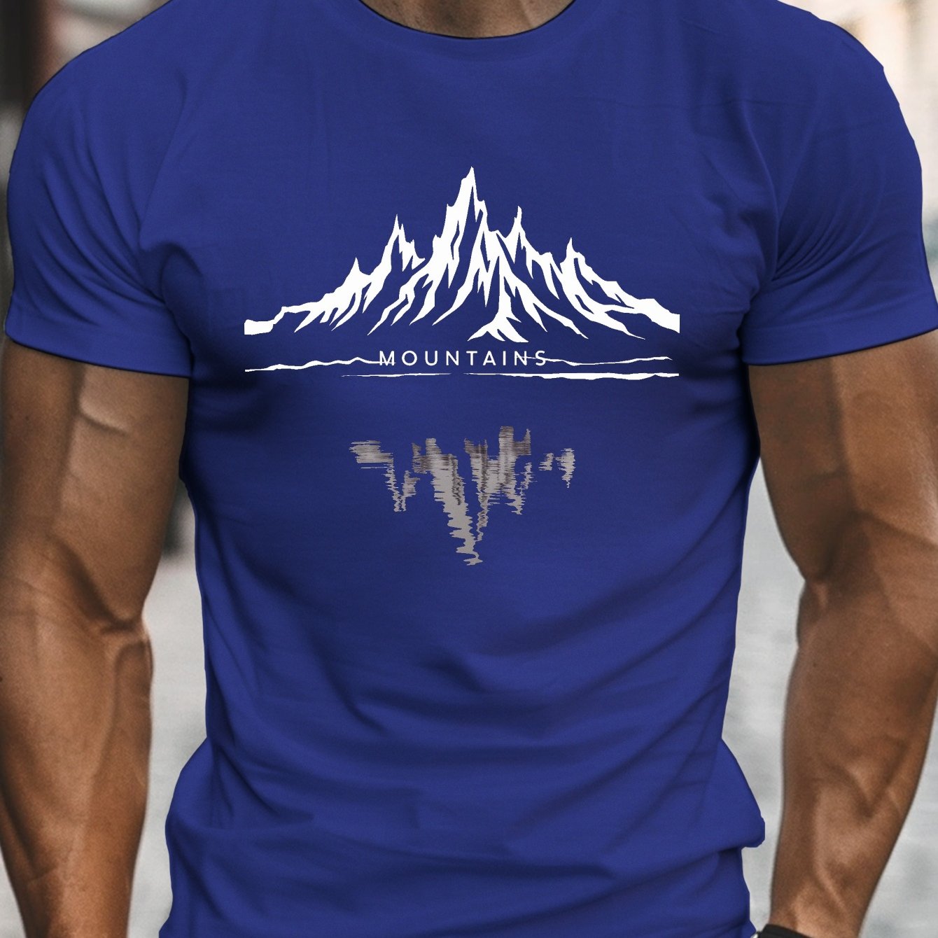 TEMU Illustrazione di una catena montuosa stampata su una T-shirt da a maniche corte con , un top casual e per l'estate