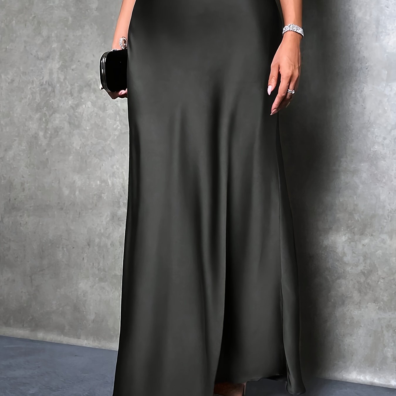Women's High-waisted Solid Color Elegant Satin Skirt, Suitable For Date, Party, Gift