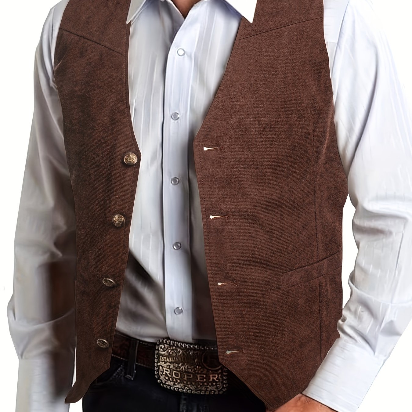 TEMU Gilet Homme Mode pour Mariage, Décontracté en Polyester Col V, Couleur Unie Élasticité avec Détails Boutons - Toutes