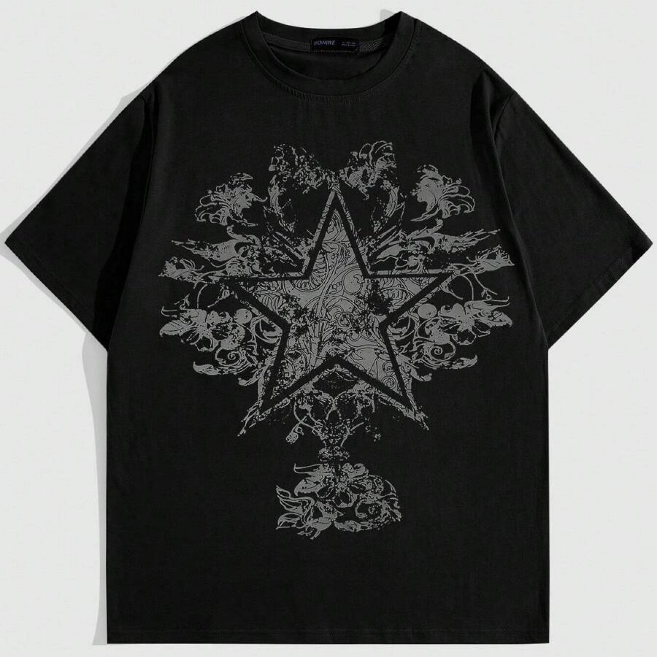 TEMU Men's Black Graphic T-shirt - & Floral Print, Casual Short Sleeve Crew Neck, Polyester, Summer, Everyday Tshirt | Floral Print Tee | Smooth