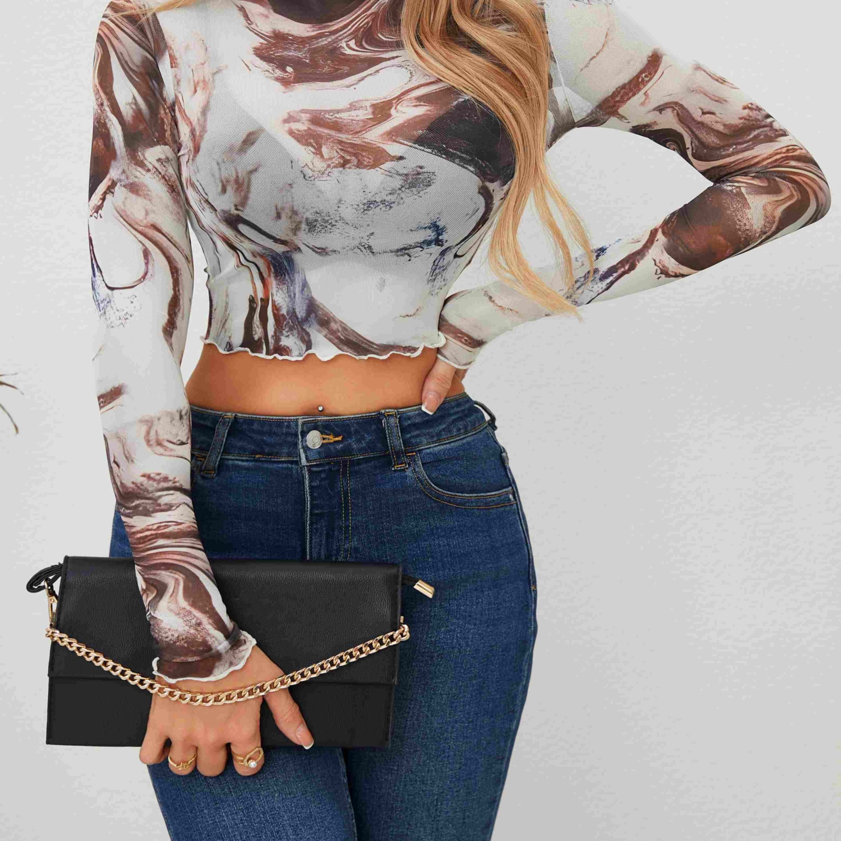 mame marble printed jersey crewneck top Marble Print Jersey Crew