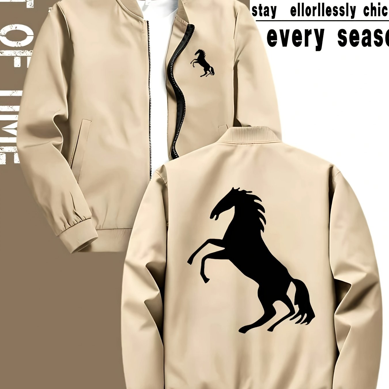 TEMU Chaqueta casual para hombre con estampado de de inspiración americana, cuello y corte regular, diseño y moderno, versátil para , otoño y , ideal