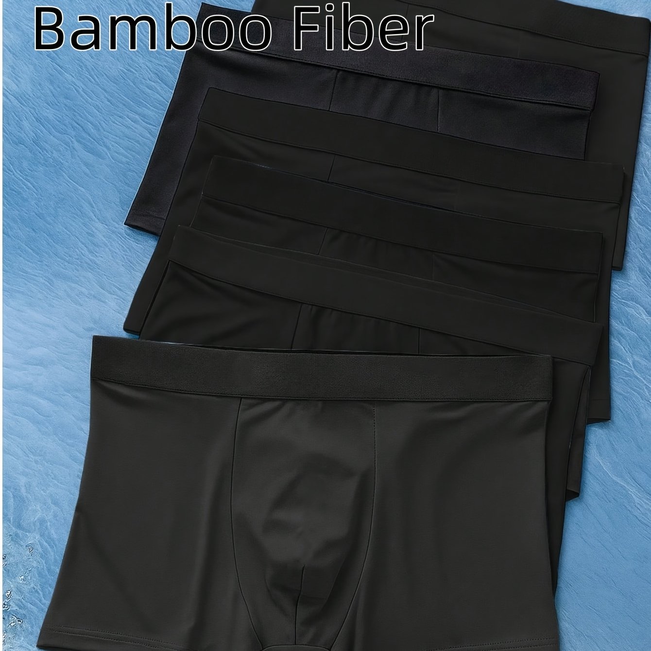 TEMU 5pcs Men's Bamboo Fiber Boxer Briefs | Moisture-wicking, Breathable, Soft And Stretchy, Black, Perfect For And Sports
