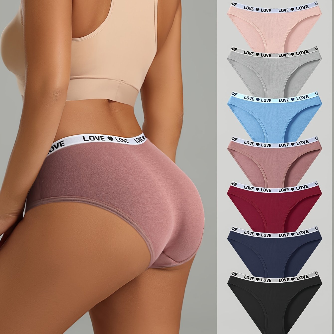 Image of Set Of 7 Autumn And Winter Women's Bikini Panties, Stretchy Sexy Low-rise Underwear, Solid Color Triangle Briefs