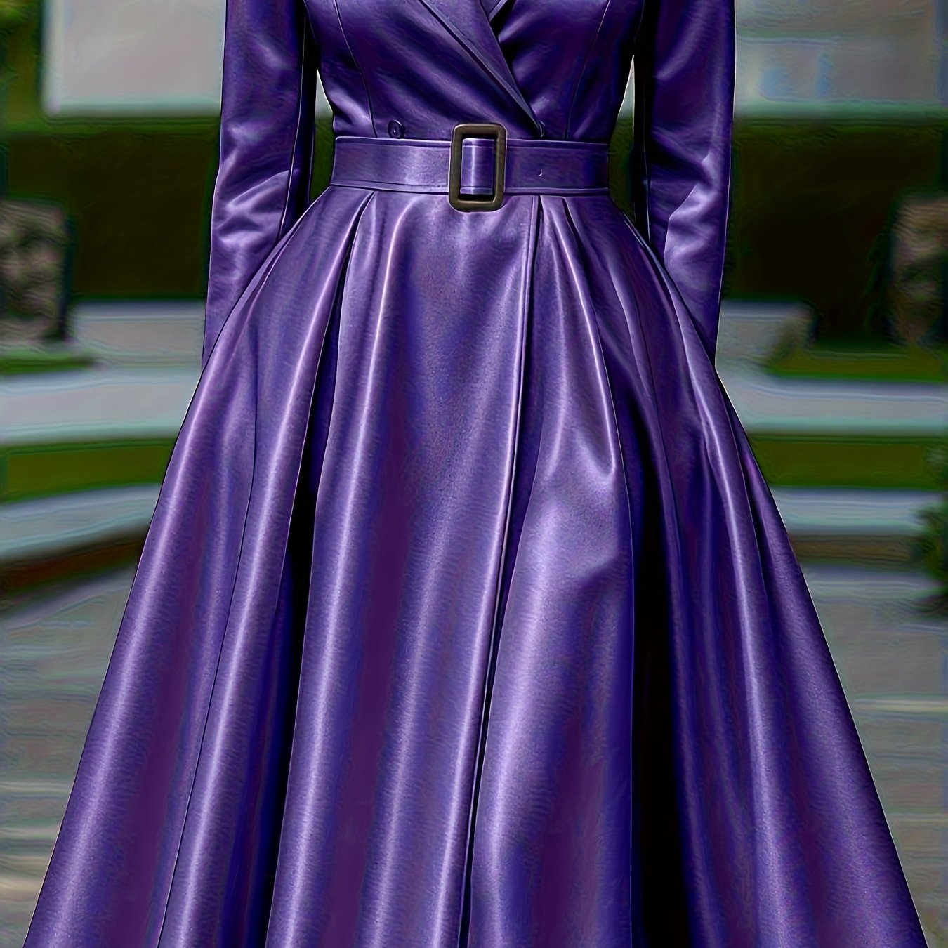 Image of Purple Satin Waist Suit Collar Pendulum Dress