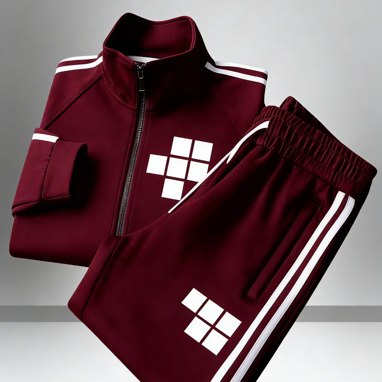 Men's Polyester Stand Collar Zipper Sports Set Simple Printed Side Stripe Loose Casual 2pcs Suit