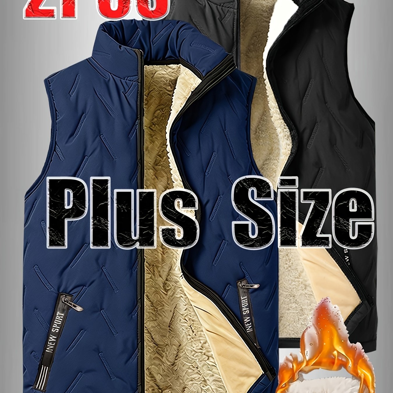 TEMU 2pcs Set. Men's Casual Sports Oversized Fleece Warm Jacket, Extra Large And Extended In Length. A Must-have Item For Winter, Plus Size