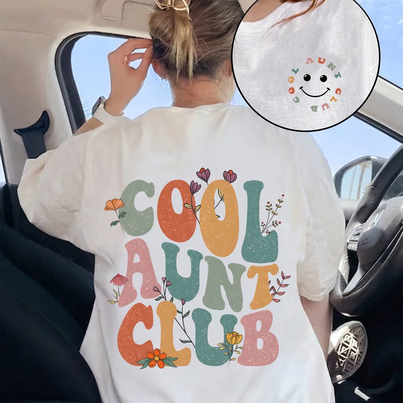 TEMU T-shirt tendance à manches courtes et col rond pour femmes avec imprimé de lettres