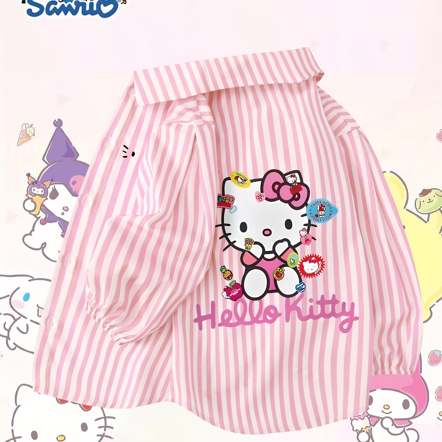 E-shop Langarmshirt mit - Rückseiten-Aufdruck, rosa gestreiftes Revers-Design, die Top- für Frühling Herbst als Outdoor-Langarmshirt, lockere Passform