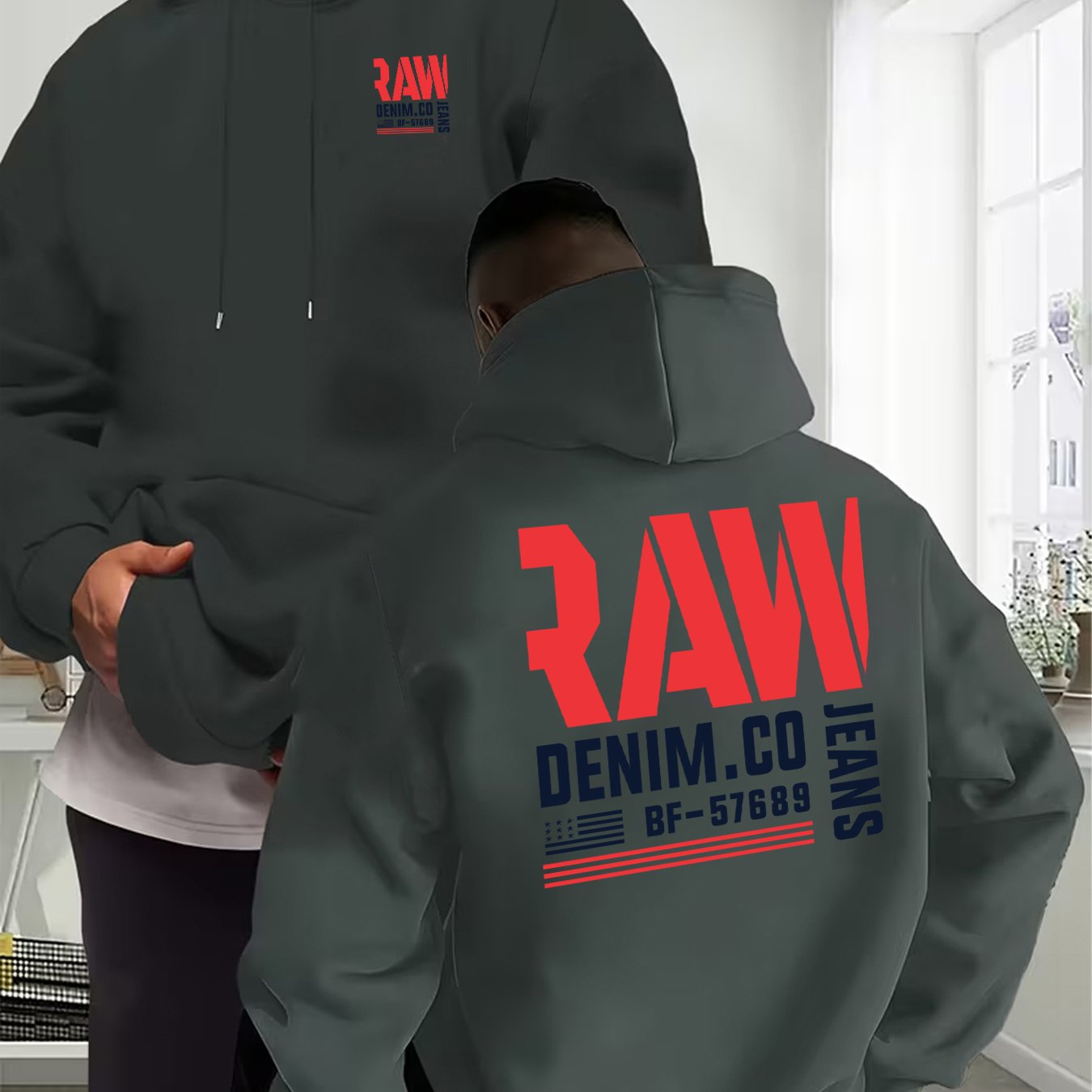 TEMU Men's Hoodie Sweatshirt, American Workwear Denim Cowboy Slogan Print Sweatshirt, Autumn/winter -lined Loose Fit Hooded Pullover, Casual Daily