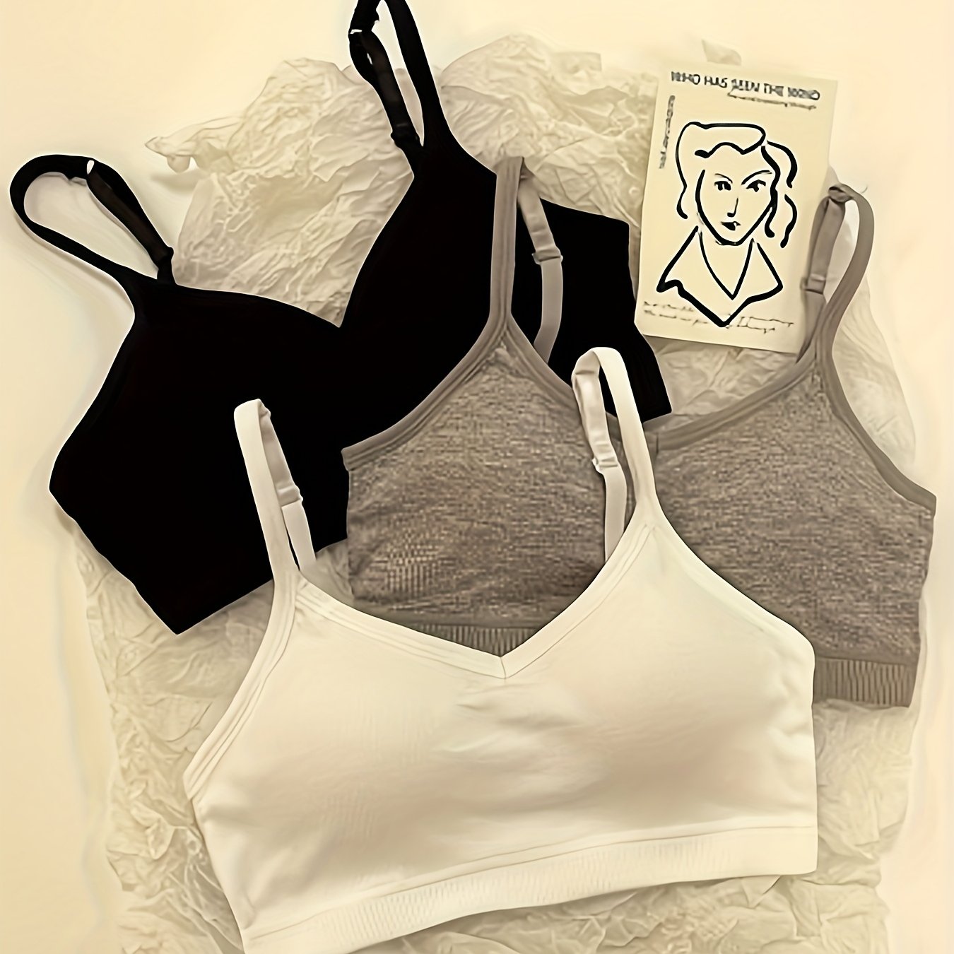 E-shop 3-teiliges Set Frühling/Sommer rückenfreies Camisole-Wickel-BH-Bandeau Pure Desire Freizeit-Tanktop-Stil BH-Weste für Damen