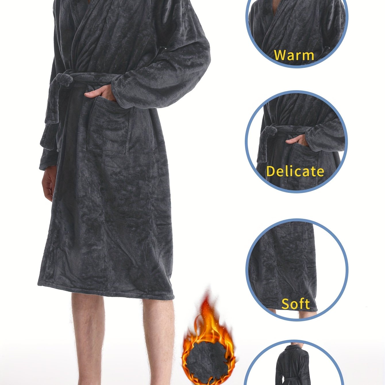 Men's Heavyweight Long Robe With Belt - Full-length Bathrobe Suitable For S, M, L, Xl, Xxl - Nightgown, Machine Washable Sleepwear & Lounge Robe