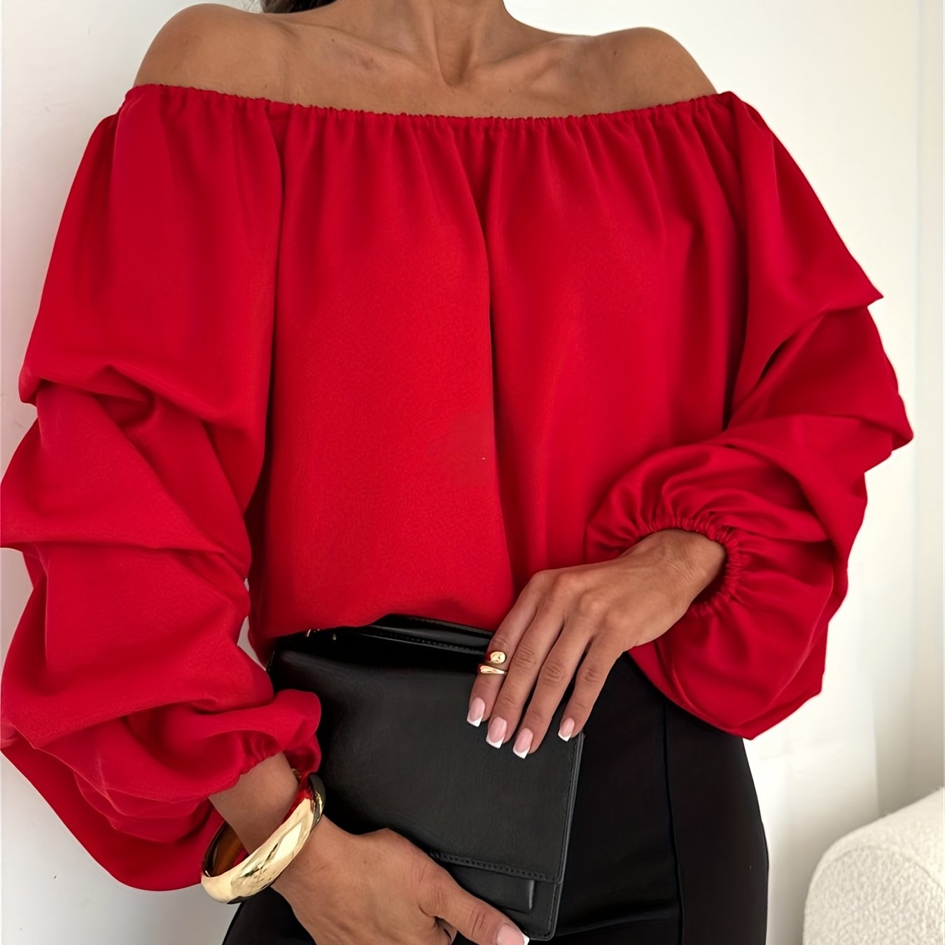 Beautiful Shirt Off-the-shoulder Design Backless Style Fashion Long Sleeve Top Elegant Solid Color Women's Top Puff Sleeves Spring/summer Women's Clothing New Arrival