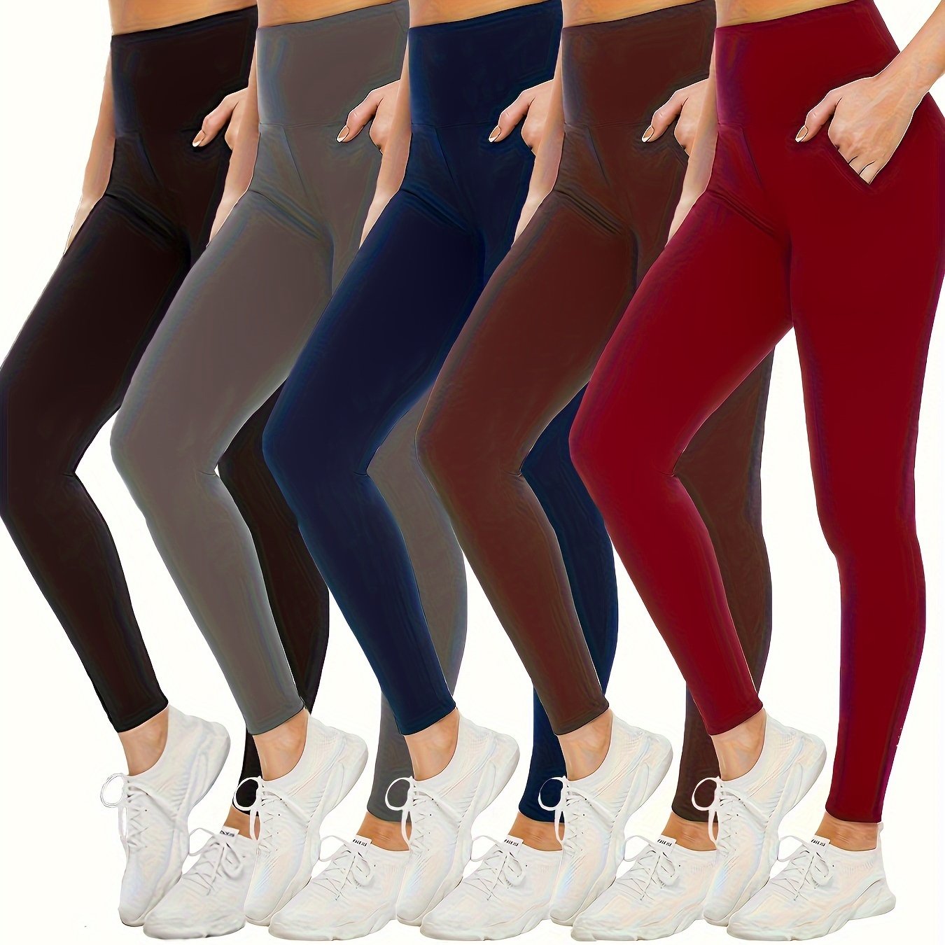 Solid Tummy Control Mesh Pocket Leggings Hip - Temu Canada