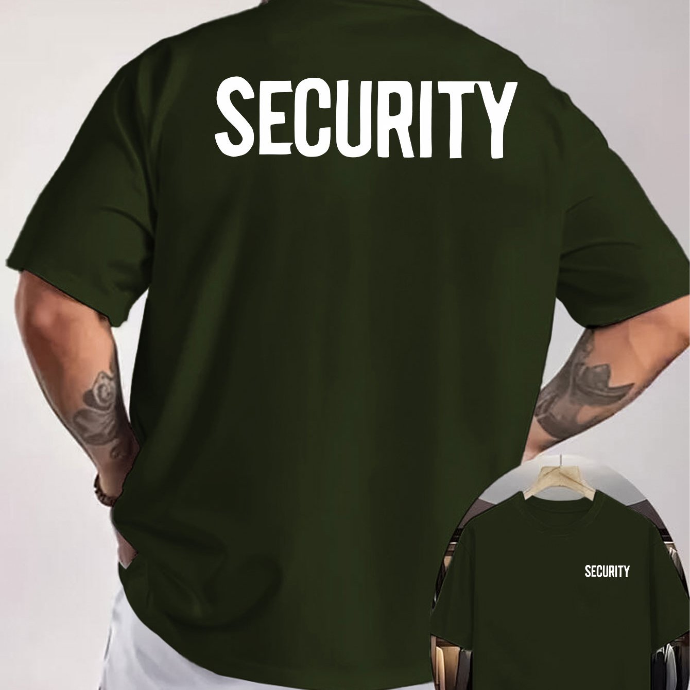 TEMU Security Double-sided Print Men's T-shirt, Professional Logo Elements, Staff Personality Wear Top